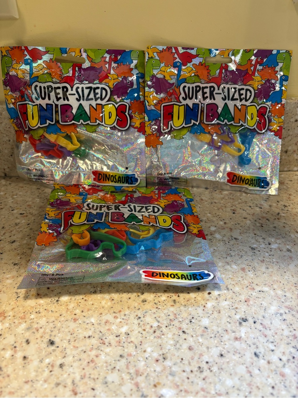 3 Unopened Packs of Super-Sized Fun Bands, Dinosaurs